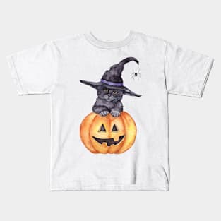 Halloween pumpkin cat Kids T-Shirt